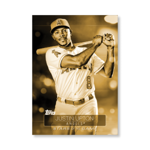 2019 Topps Series 1 Baseball Justin Upton Superstars Of Baseball Poster - #'d to 1- artbble-pos-19tbb1-2203-gold-s