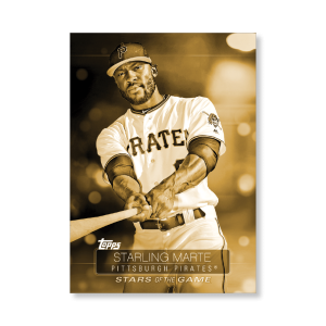 2019 Topps Series 1 Baseball Starling Marte Superstars Of Baseball Poster - #'d to 1- artbble-pos-19tbb1-2273-gold-s