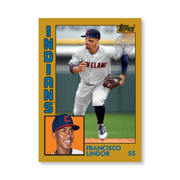 2019 Topps Series 1 Baseball Francisco Lindor 1984 Topps Baseball Poster - #'d to 1- artbble-pos-19tbb1-2626-gold-s