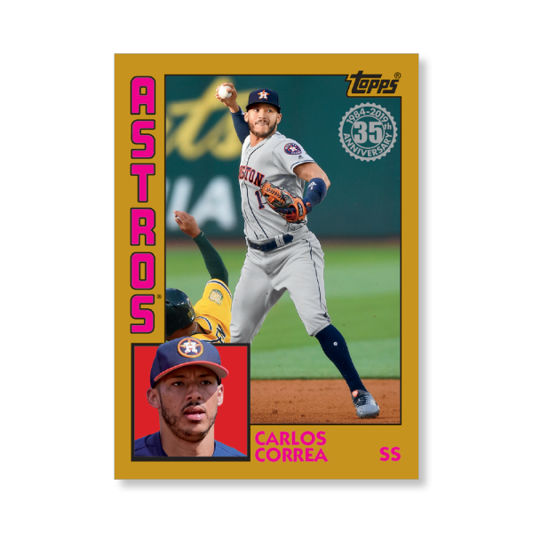 2019 Topps Series 1 Baseball Carlos Correa 1984 Topps Baseball Poster - #'d to 1- artbble-pos-19tbb1-2633-gold-s