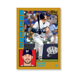 2019 Topps Series 1 Baseball Travis Shaw 1984 Topps Baseball Poster - #'d to 1- artbble-pos-19tbb1-2647-gold-s