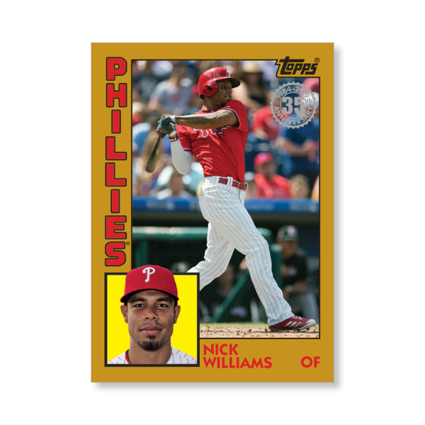 2019 Topps Series 1 Baseball Nick Williams 1984 Topps Baseball Poster - #'d to 1- artbble-pos-19tbb1-2667-gold-s