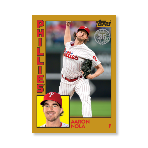 2019 Topps Series 1 Baseball Aaron Nola 1984 Topps Baseball Poster - #'d to 1- artbble-pos-19tbb1-2668-gold-s