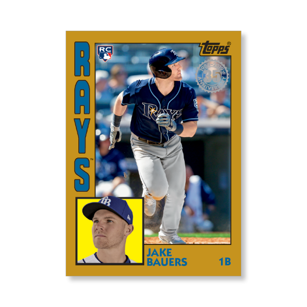 2019 Topps Series 1 Baseball Jake Bauers 1984 Topps Baseball Poster - #'d to 1- artbble-pos-19tbb1-2686-gold-s