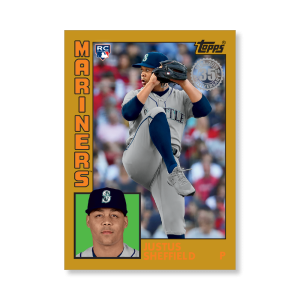 Justus Sheffield 2019 Topps Baseball Series 2 1984 Topps Baseball Rookies Poster Gold Ed. # to 1- artbble-pos-19tbb2-5809-gold-s