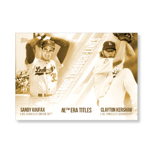 Koufax/Kershaw 2019 Topps Baseball Series 2 Historic Through Lines Poster Gold Ed. # to 1- artbble-pos-19tbb2-7101-gold-s