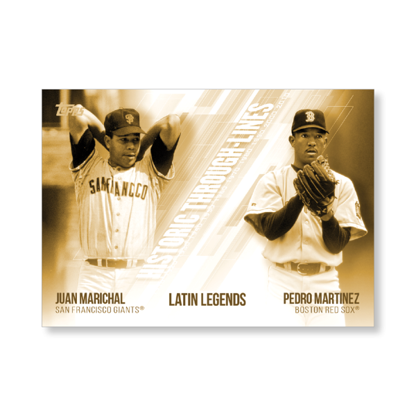 Marichal/Martinez 2019 Topps Baseball Series 2 Historic Through Lines Poster Gold Ed. # to 1- artbble-pos-19tbb2-7112-gold-s