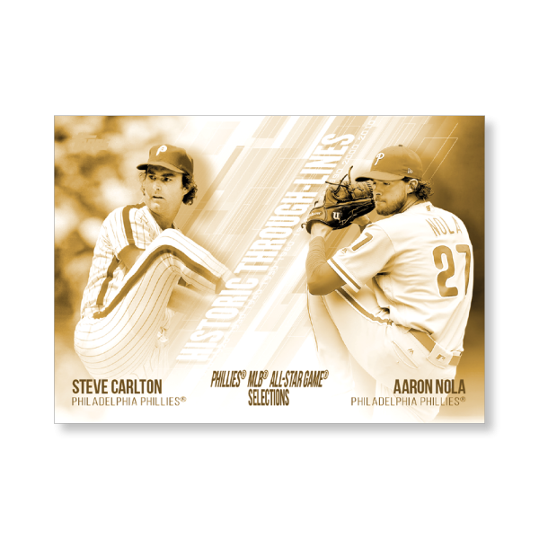 Carlton/Nola 2019 Topps Baseball Series 2 Historic Through Lines Poster Gold Ed. # to 1- artbble-pos-19tbb2-7124-gold-s