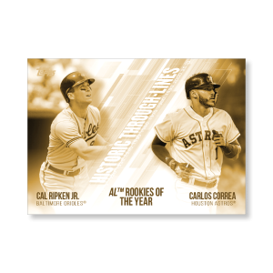 Ripken Jr./Correa 2019 Topps Baseball Series 2 Historic Through Lines Poster Gold Ed. # to 1- artbble-pos-19tbb2-7150-gold-s