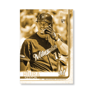 Keston Hiura 2019 Topps Baseball Update Series Super Short Printed Rookie Variation Poster Gold Ed. # to 1- artbble-pos-19tbus-5280-gold-s