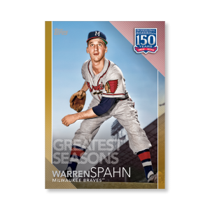 Warren Spahn 2019 Topps Baseball Update Series 150 Years of Baseball Poster Gold Ed. # to 1- artbble-pos-19tbus-5380-gold-s