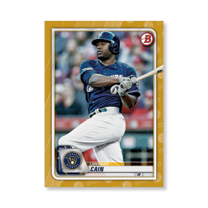 Lorenzo Cain 2020 Bowman Baseball Base Cards Poster Gold Ed. # to 1- artbble-pos-20bwbb-1072-gold-s