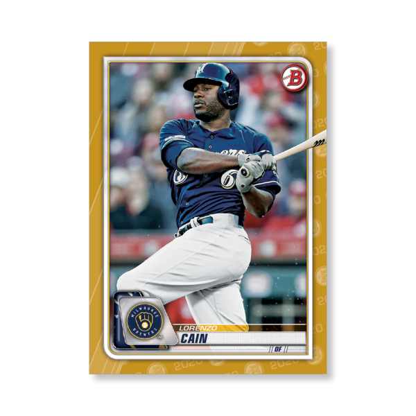 Lorenzo Cain 2020 Bowman Baseball Base Cards Poster Gold Ed. # to 1- artbble-pos-20bwbb-1072-gold-s