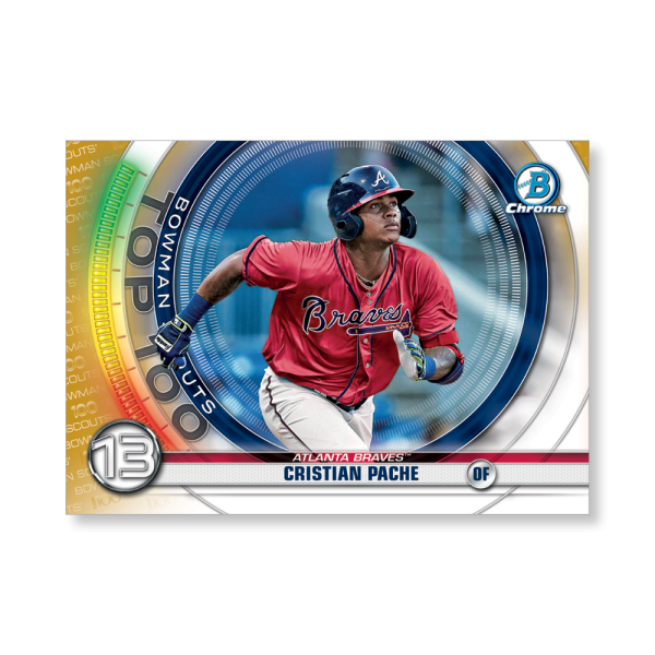 Cristian Pache 2020 Bowman Baseball Bowman Scouts Top 100 Poster Gold Ed. # to 1- artbble-pos-20bwbb-2413-gold-s
