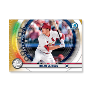 Dylan Carlson 2020 Bowman Baseball Bowman Scouts Top 100 Poster Gold Ed. # to 1- artbble-pos-20bwbb-2415-gold-s