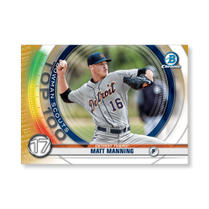 Matt Manning 2020 Bowman Baseball Bowman Scouts Top 100 Poster Gold Ed. # to 1- artbble-pos-20bwbb-2417-gold-s