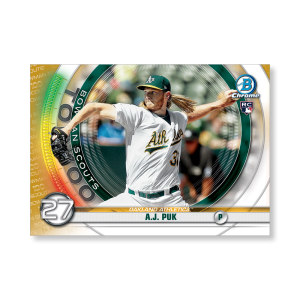 A.J. Puk 2020 Bowman Baseball Bowman Scouts Top 100 Poster Gold Ed. # to 1- artbble-pos-20bwbb-2427-gold-s