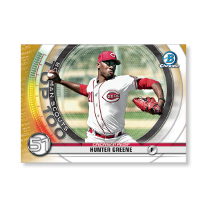 Hunter Greene 2020 Bowman Baseball Bowman Scouts Top 100 Poster Gold Ed. # to 1- artbble-pos-20bwbb-2451-gold-s
