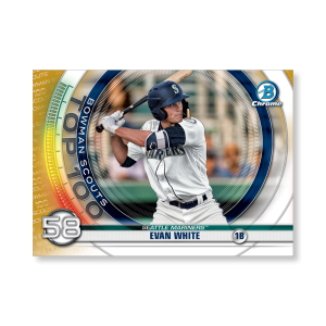 Evan White 2020 Bowman Baseball Bowman Scouts Top 100 Poster Gold Ed. # to 1- artbble-pos-20bwbb-2458-gold-s