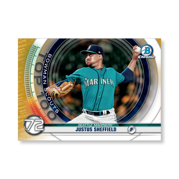 Justus Sheffield 2020 Bowman Baseball Bowman Scouts Top 100 Poster Gold Ed. # to 1- artbble-pos-20bwbb-2472-gold-s