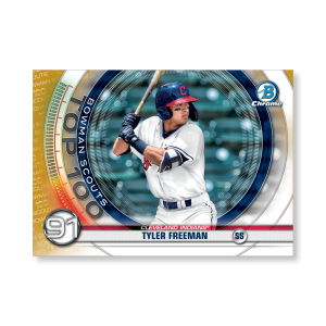 Tyler Freeman 2020 Bowman Baseball Bowman Scouts Top 100 Poster Gold Ed. # to 1- artbble-pos-20bwbb-2491-gold-s