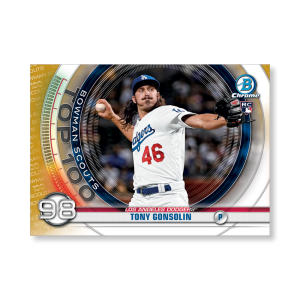 Tony Gonsolin 2020 Bowman Baseball Bowman Scouts Top 100 Poster Gold Ed. # to 1- artbble-pos-20bwbb-2498-gold-s