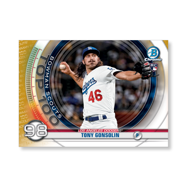 Tony Gonsolin 2020 Bowman Baseball Bowman Scouts Top 100 Poster Gold Ed. # to 1- artbble-pos-20bwbb-2498-gold-s