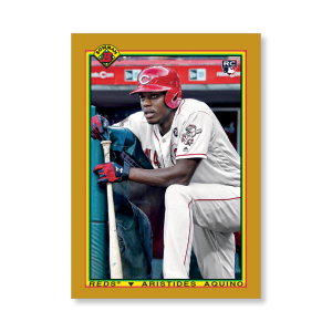 Aristides Aquino 2020 Bowman Baseball 1990 Bowman Poster Gold Ed. # to 1- artbble-pos-20bwbb-2832-gold-s