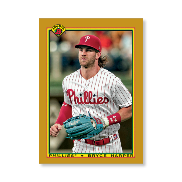 Bryce Harper 2020 Bowman Baseball 1990 Bowman Poster Gold Ed. # to 1- artbble-pos-20bwbb-2846-gold-s
