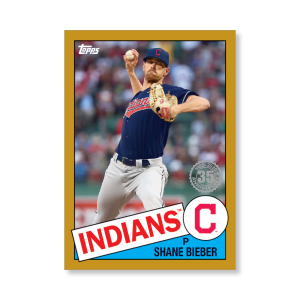 Shane Bieber 2020 Topps Series 1 1985 Topps Baseball Poster Gold Ed. # to 1- artbble-pos-20tbb1-7534-gold-s