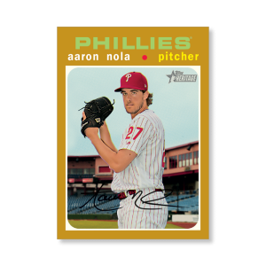 Aaron Nola 2020 Topps Heritage Baseball Base Cards Poster Gold Ed. # to 1- artbble-pos-20thbb-1096-gold-s