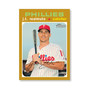 J.T. Realmuto 2020 Topps Heritage Baseball Base Cards Poster Gold Ed. # to 1- artbble-pos-20thbb-1097-gold-s