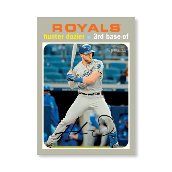 Hunter Dozier 2020 Topps Heritage Baseball High Numbered Short Print Poster # to 99- artbble-pos-20thbb-1612-s
