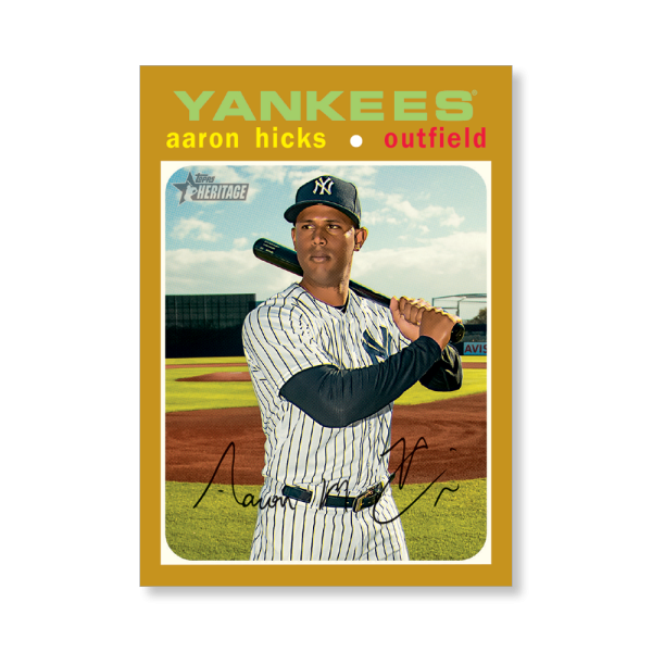 Aaron Hicks 2020 Topps Heritage Baseball High Numbered Short Print Poster Gold Ed. # to 1- artbble-pos-20thbb-1613-gold-s