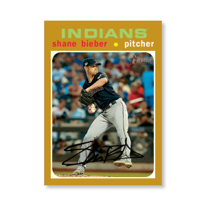 Shane Bieber 2020 Topps Heritage Baseball High Numbered Short Print Poster Gold Ed. # to 1- artbble-pos-20thbb-1865-gold-s