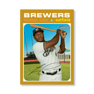 Lorenzo Cain 2020 Topps Heritage Baseball High Numbered Short Print Poster Gold Ed. # to 1- artbble-pos-20thbb-1878-gold-s
