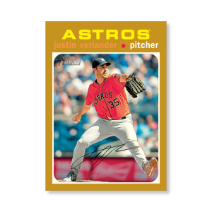 Justin Verlander 2020 Topps Heritage Baseball Base Card Action Image Variation Poster Gold Ed. # to 1- artbble-pos-20thbb-2137-gold-s