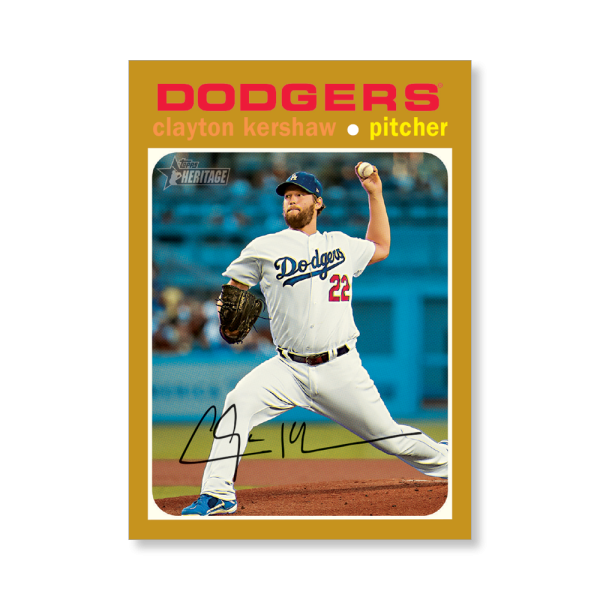 Clayton Kershaw 2020 Topps Heritage Baseball Base Card Action Image Variation Poster Gold Ed. # to 1- artbble-pos-20thbb-2143-gold-s