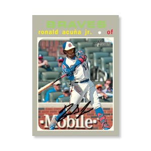 Ronald Acuña Jr. 2020 Topps Heritage Baseball Base Card Throwback Uniform Variation Poster # to 99- artbble-pos-20thbb-2230-s