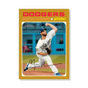 Clayton Kershaw 2020 Topps Heritage Baseball Base Card Throwback Uniform Variation Poster Gold Ed. # to 1- artbble-pos-20thbb-2238-gold-s