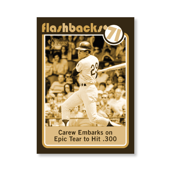 Rod Carew 2020 Topps Heritage Baseball Baseball Flashbacks Poster Gold Ed. # to 1- artbble-pos-20thbb-3184-gold-s