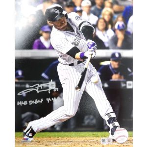 Trevor Story Autographed Photo - 2016 8x10 'Swinging' 'MLB Debut' Inscription- t0015401200016n