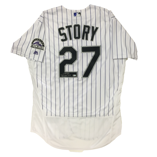 Trevor Story Autographed & Inscribed Rockies Authentic Jersey - 2016 Home (White Pinstripes)- t0015000200016n