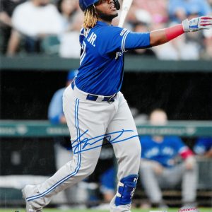 Vladimir Guerrero Jr. Autographed Photo - Hitting (Blue Jersey)- t003840q00019n