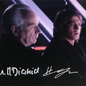 HAYDEN CHRISTENSEN AS ANAKIN SKYWALKER AND IAN MCDIARMID AS CHANCELLOR PALPATINE 8X10 DUAL AUTOGRAPHED IN SLIVER INK PHOTO- w10264010121b0n