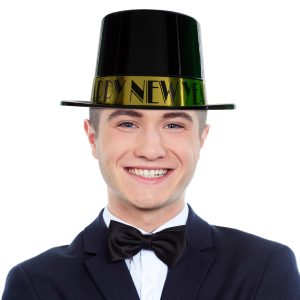 New Year Black & Gold Top Hats by Windy City Novelties- HAT394DZ