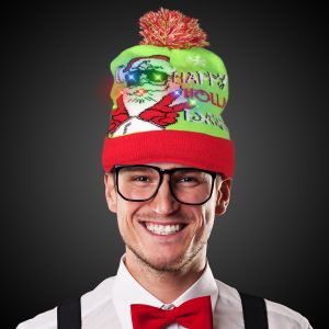 LED Happy Holla Days Knit Beanie by Windy City Novelties- HAT654EA