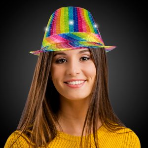 LED Light Up Rainbow Sequin Fedora Hat by Windy City Novelties- HAT253EA