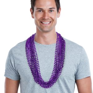 Purple 7mm Bead 33" Necklaces by Windy City Novelties- JLR133DZ