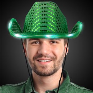 LED Green Sequin Cowboy Hat by Windy City Novelties- HAT54-HAT546EA